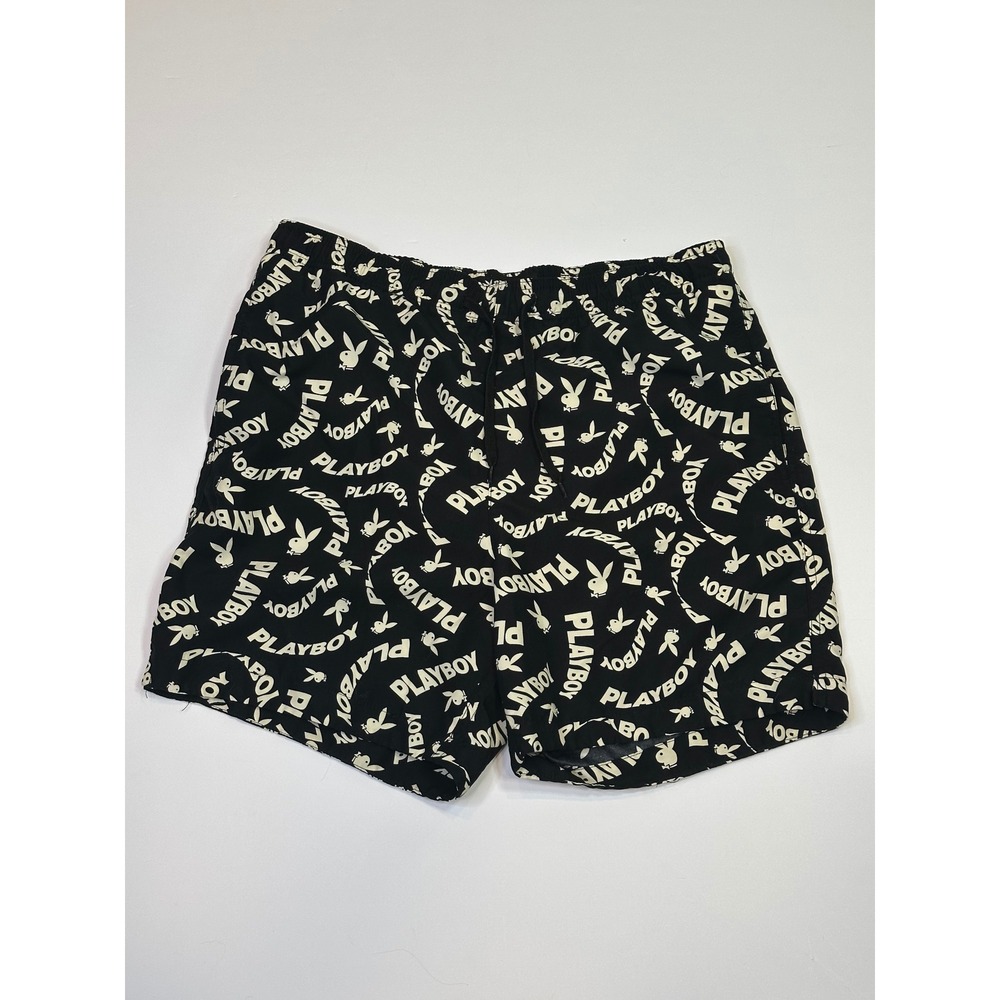 Playboy Mens Lounge Shorts Black White All Over Print Bunny Logo Small